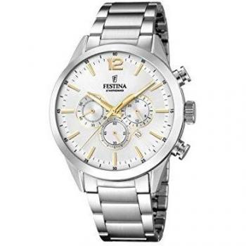 Reloj Festina Timeless Chronograph F20343/1 para Hombre con Esfera Plateada y Pulsera de Acero Plateado