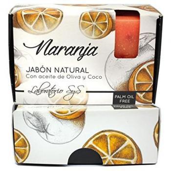 Jabón Natural Premium de Naranja 100g - Laboratorio SYS, con aceite de oliva y coco, vitamina E, disponible en paquete de 6 unidades