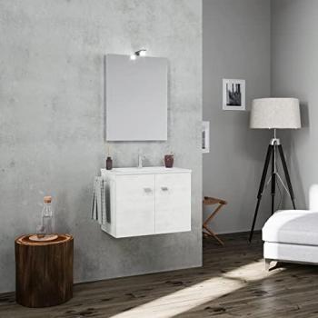 Mueble de Baño Suspendido 60 cm con Puertas y Portatoallas en Roble Blanco Square