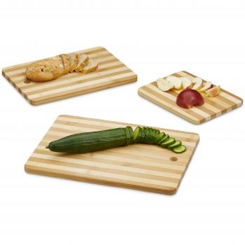 Relaxdays – Tabla de Cortar Bambú Juego de 3 tamaños Diferentes, messerschonendes Tabla de Cocina de Madera, Tabla de Cortar, Tabla para Servir Rayas, Tabla de Cocina, Natural