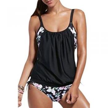 Negro layered-style Floral Tankini con Slip Triangular tamaño 8 - 10