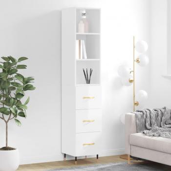 Aparador de madera contrachapada blanco brillo 34,5x34x180 cm con 3 cajones, Mueble de Almacenaje de Salón, Buffet para salón, Armario Auxiliar, Armario de Almacen