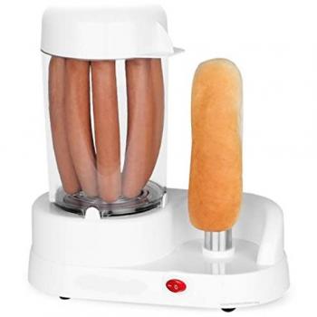 ORBEGOZO Máquina para hacer perritos calientes de 1 a 6 salchichas, potencia 350 W, cubeta de agua antiadherente, punzón de sujeción vertical Inox