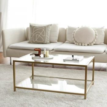 Mesa de Café Diphda, Mesa de Centro Baja con Revistero para Sofá, Estante de Sala de Estar, 90x60x40 cm, Color Oro