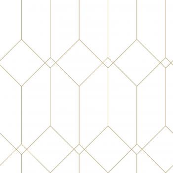 Papel Pintado Art Deco Blanco y Oro - 0,53 x 10,05 m - No Tejido Metalizado