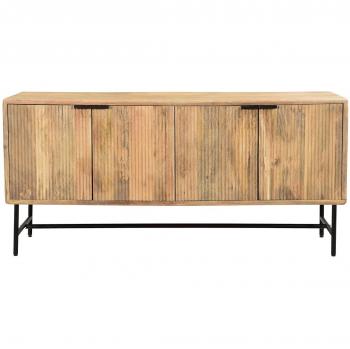 Aparador de madera maciza de mango con grabados y metal negro, 4 puertas 160 cm MORISSON