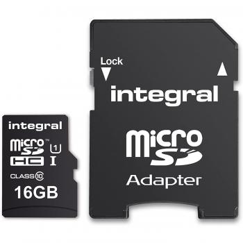 Tarjeta Memoria Integral MicroSDHC 16GB Con Adaptador Clase 10