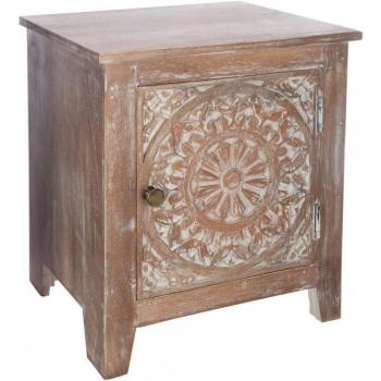 Mesita de Noche Shirel en Madera Tallada Compacta | Dimensiones L. 40 x D. 35 x H. 44,5 cm