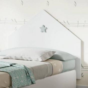 Cabezal y mesita infantil Star dormitorio blanco gris 100x80x2 cm