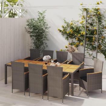 Set de comedor de jardín 9 pcs con cojines de Polyrattan gris