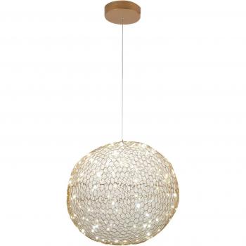 Lámpara colgante LED Fabas Luce Sumter, redondo, oro mate, plafón LED esférico dorado con cristal mate