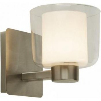 Lámpara de baño bombilla 1 luz níquel satinado blanco IP44 vidrio transparente