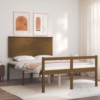 Cama doble de madera sólida color miel con cabecero para ancianos, estructura de cama de matrimonio Vidaxl en marrón