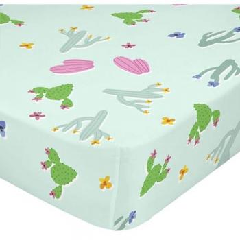 Sábana Bajera Cuna Multicolor 100% Algodón 60x120x14 cm Diseño Llamas y Cactus