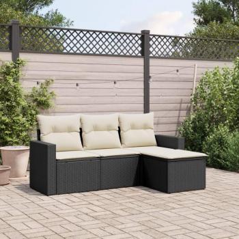4-Piece Black Poly Rattan Garden Sofa Set with Cushions