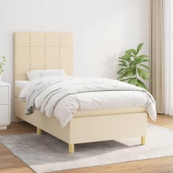 Cama Box Spring con Colchón Viscoelástico y Muelles Ensacados, Tela Color Crema, 100x200 cm