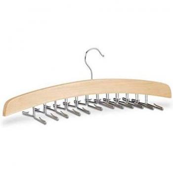 Soporte para 24 Corbatas, Ganchos Metálicos, Madera de Loto, Salvaspacio, Gancho Giratorio 360°, Natural/Plata - Relaxdays