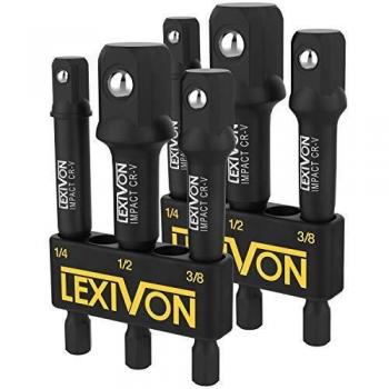 LEXIVON [2-Pack] Juego de adaptadores de vaso de impacto, broca de extensión de 3 | 3 piezas de 1/4, 3/8 y 1/2, adapte su taladro eléctrico a la llave de impacto de alto torque