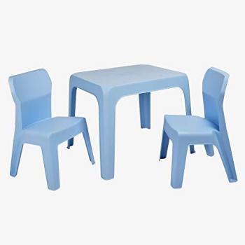 Conjunto Infantil de Mesa y 2 Sillas Jan - Garbar, apto para interior y exterior, color azul cielo, sillas apilables, fabricado en plástico, fácil limpieza y mantenimiento