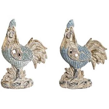 Figura Decorativa DKD Home Decor 14,3 x 7,5 x 20 cm Gallo Decapé Azul Turquesa (2 Unidades)