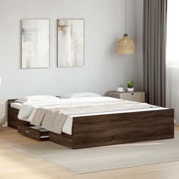 Cama con cajones de madera de ingeniería marrón roble 140x200 cm, madera multicapa