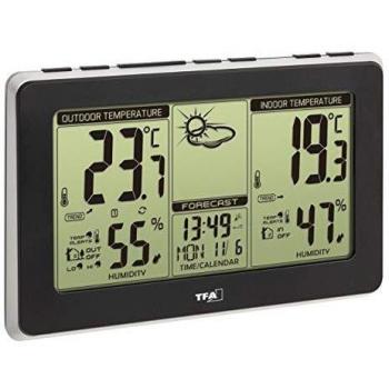 TFA Dostmann Mondo 35.1151.01 - Estación meteorológica inalámbrica con sensor exterior, reloj controlado por radio, previsión meteorológica, color negro