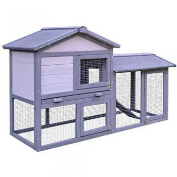 Pawhut Conejera Exterior Conejo Cobaya Bandeja Extraíble Casa para Animal Pequeño Jaula de Mascota de Madera 147x54x84cm