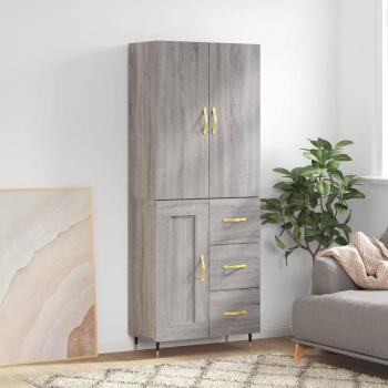 Aparador alto de madera contrachapada gris sonoma 69,5x34x180 cm