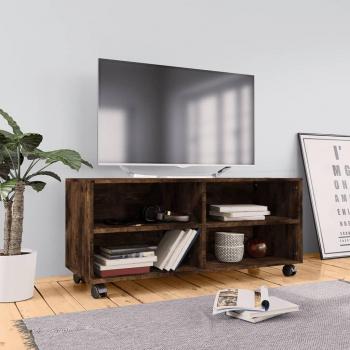 Mueble TV con ruedas de madera contrachapada en color roble humo, dimensiones 90x35x35 cm, modelo vidaXL