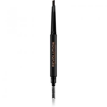 Revolution Duo Brow Pencil - Dark Brown, lápiz de cejas, tono marrón oscuro, 0,25 g, incluye un lado para definir y otro para rellenar