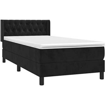 Cama box spring con colchón de cuero sintético negro 90x190 cm