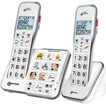 Teléfono Inalámbrico Geemarc AmpliDect 595-2 para Personas Mayores con Contestador Automático, Pantalla Iluminada y Teclas Fotográficas