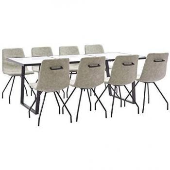 vidaXL Juego de Comedor 9 Piezas de Cuero Sintético Mobiliario Decoración Interior Casa Hogar Robusto Duradero Resistente Funcional Práctico Útil Gris