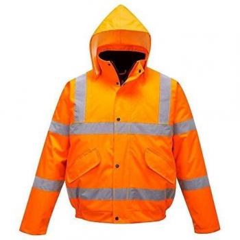 Cazadora Bomber Hi-Vis Impermeable Naranja Talla L con Capucha y Cintas Reflectantes Portwest S463