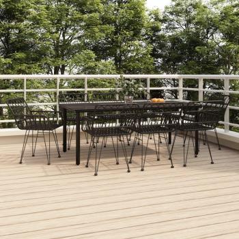 9-Piece Black Poly Rattan Garden Dining Set