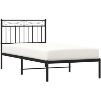 Estructura de Cama con Cabecero de Metal Negro 90x200 cm