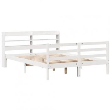 Estructura de cama con cabecero madera pino blanco 135x190 cm