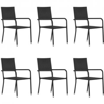 Stackable Black Poly Rattan Garden Dining Chairs - Set of 6