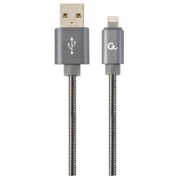 Cablexpert CC-USB2S-AMLM-2M-BG Cable de Datos y Carga Lightning en Espiral 8 Pines Metal 2m Gris