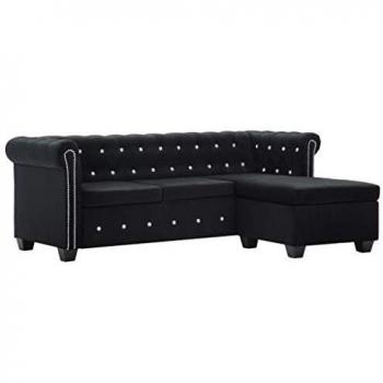 vidaXL Sofá Chesterfield Forma L de Terciopelo 199x142x72cm Negro Mobiliario