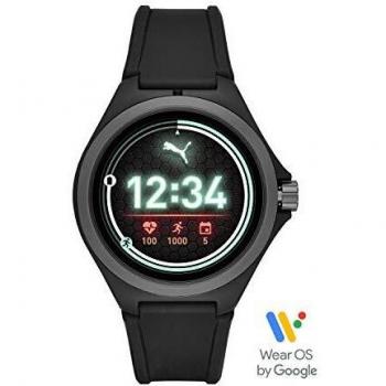 Puma - Reloj Inteligente Deportivo con frecuencia cardíaca de 44 mm para Hombre, Correa de Silicona Negra, Pantalla táctil Ligera PT9100