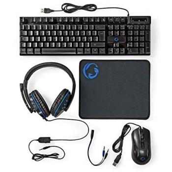 Combo de Juego Nedis 5 en 1: Teclado, Ratón, Alfombrilla, Auriculares y Cable Adaptador (Diseño US)
