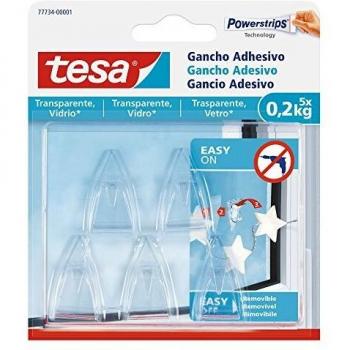 tesa 77734-00001-00 Gancho Adhesivo Para Superficies Transparentes Y Vidrio, Not_Applicable, Set de 5 Piezas