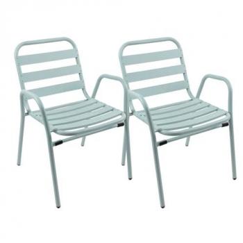 Pack de 2 Sillas de Aluminio Apilables con Reposabrazos para Jardín - Color Verde Menta - Ideal para Balcón, Terraza y Jardín - Dimensiones: Alto 73 cm x Largo