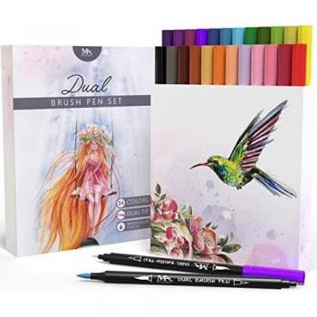 Set de rotuladores con doble punta de pincel- 24 colores - alta calidad, crea un efecto acuarela - Ideal para libros para colorear para adultos, manga, comic, caligrafía - MozArt Supplies