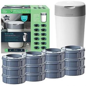 Tommee Tippee - Contenedor para Pañales Avanzado Twist and Click, Nuevo Sistema Ecológico, Incluye 12 Recambios con Película GREENFILM, Blanco