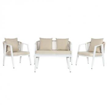 Conjunto de Mesa con 3 Sillones Home ESPRIT Blanco Acero 123 x 66 x 72 cm