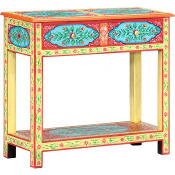 Mesa Consola Pintada a Mano 80x35x75 cm Madera Maciza de Mango Multicolor