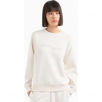 Armani Exchange Women's White Scuba Sweatshirt with Glitter Logo Detail