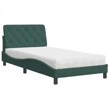 Cama con colchón terciopelo verde oscuro 100x200 cm